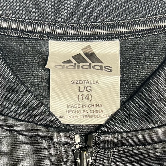 adidas Youth Unisex Track Jacket - Black/White, Size L (14) - Picture 2 of 12